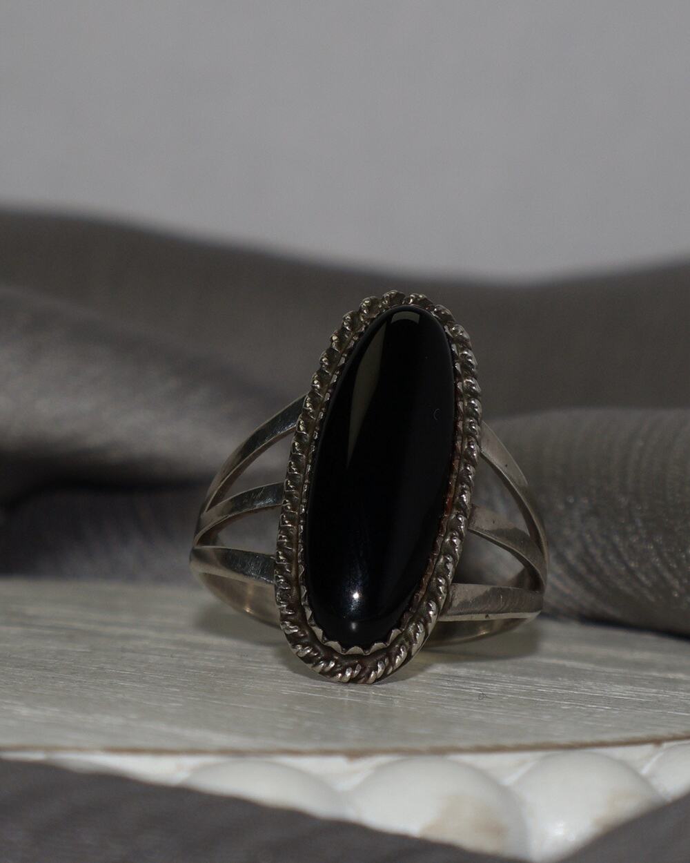 Navajo H Sterling Silver Onyx Ring 5.3G / Sz 9